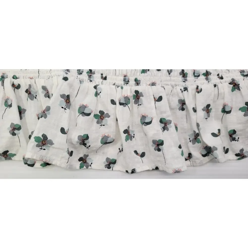 M2) LOFT Plus Woman Puff Sleeve Floral Smocked Top Size 16 White Green